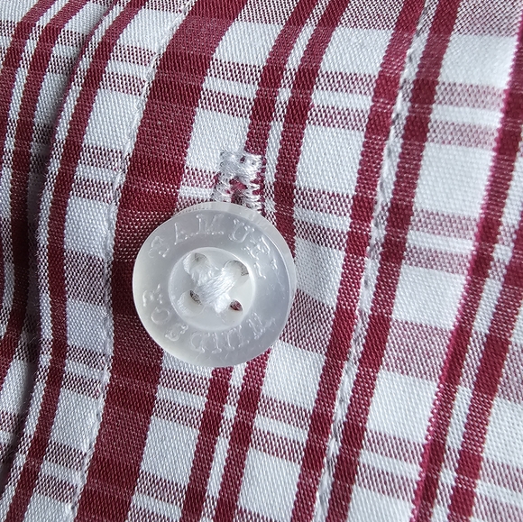 Samuel Windsor Red White Plaid Long Sleeve Mens Medium Button Down Dress Shirt - Picture 5 of 14